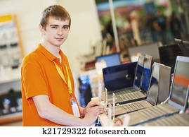 sælger, computer, butik