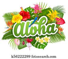 Aloha Hawaii lettering and tropical plants Aloha Hawaii lettering and tropical plants