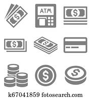 Cash Money Icons Set. Dollars and Coins. Cash Money Icons Set. Dollars and Coins.