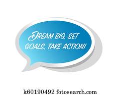 dream big, set, goals, take action bright ribbon message