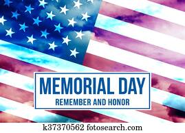 Memorial Day text written on a sky background with American flag Memorial Day text written on a sky background with American flag