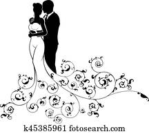 noiva noivo, par casando, silueta