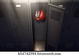Open Locker And Hung Up Boxing Gloves Open Locker And Hung Up Boxing Gloves