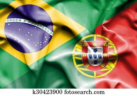 bandeira acenando, de, portugal, e, brasil