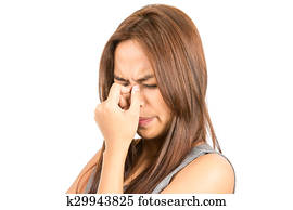 Close Up Frowning Asian Woman Headache 