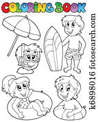 Coloring book with swimming kids Coloring book with swimming kids