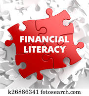 Financial Literacy on Red Puzzle.