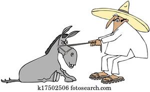 Mexican pulling a stubborn donkey Mexican pulling a stubborn donkey