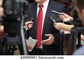 reunião negócio, conferência, jornalismo, microfones