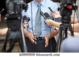 reunião negócio, conferência, jornalismo, microfones