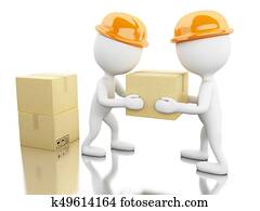 3d, blanc, gens, décharger, boîtes carton