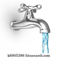 Chrome tap with a water stream Chrome tap with a water stream