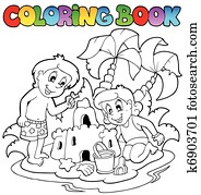 libro colorear, con, verano, tema, 1