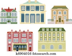 luxe, gevormd oud, huisen, gebouwen