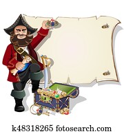 Pirate with treasure frame Pirate with treasure frame
