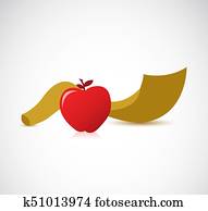 Shofar horn and apple isolated Shofar horn and apple isolated