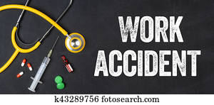 Stethoscope and pharmaceuticals on a blackboard - Work accident Stethoscope and pharmaceuticals on a blackboard - Work accident
