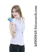 young woman hold credit card