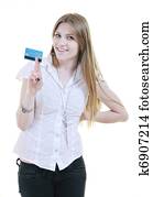young woman hold credit card