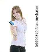 young woman hold credit card