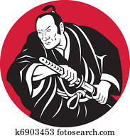 יפאנים, סאמאראי, לוחם, ציור, חרב