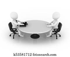 3d small people sitting at round table. Businessman and client. 3d small people sitting at round table. Businessman and client.