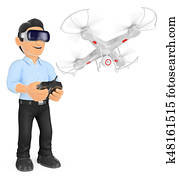 3D Young man piloting a drone with virtual reality glasses