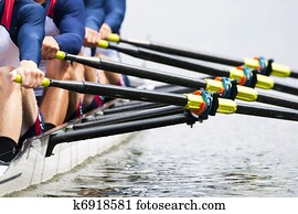 cima, de, homens, remando equipe