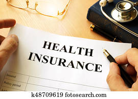 gezondheid verzekering, polis, op, een, tafel.