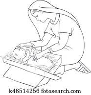 mère, marie, enfant, jésus, dans, crèche, coloration, page