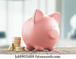 Piggy bank with money, savings Piggy bank with money, savings