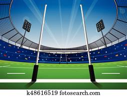 rugby- feld, mit, hell, stadium. rugby- feld, mit, hell, stadium.