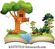 Treehouse by the river on a book Treehouse by the river on a book