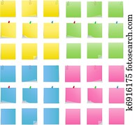 Vector Post-it Notes with Push Pins and Clips Vector Post-it Notes with Push Pins and Clips