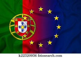 waving, portugal, e, bandeira européia união waving, portugal, e, bandeira européia união
