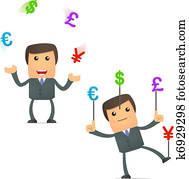 funny cartoon businessman juggling currency
