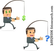 funny cartoon businessman running for the dollar