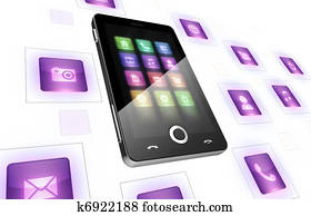 Mobile phone with icons on white