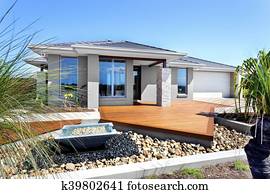 Modernes, grauer granit, badezimmer, mit, glas ziegelstein, fenster, in