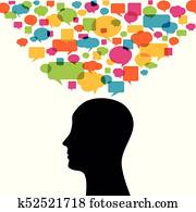 생각, 남자, 실루엣, 와, 생각, 다채로운, 거품