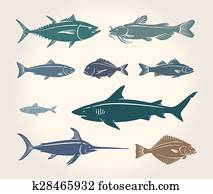 altmodisch, abbildung, von, fische altmodisch, abbildung, von, fische