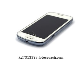 Broken smart phone isolated on white background