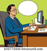 Businessman in office pop art retro style vector