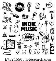 Indie rock music tatoos set. Black and white illustration of music related objects such as guitar, sound amplifier, rock inscriptions. Template for tattoo list, card, poster, t-shirt print, pin badge patch. Vector. Indie rock music tatoos set. Black and white illustration of music related objects such as guitar, sound amplifier, rock inscriptions. Template for tattoo list, card, poster, t-shirt print, pin badge patch. Vector.