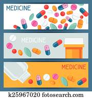 Medical banners design with pills and capsules Medical banners design with pills and capsules