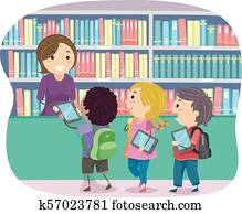 Stickman Kids Librarian Reader Illustration