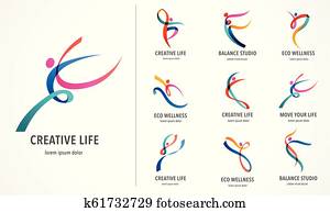 Abstract people logo design. Gym, fitness, running trainer vector colorful logo. Active Fitness, sport, dance web icon and symbol Abstract people logo design. Gym, fitness, running trainer vector colorful logo. Active Fitness, sport, dance web icon and symbol