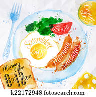 Breakfast watercolors sausage eggs Breakfast watercolors sausage eggs