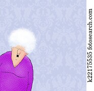 Happy Old Lady with Damask Wallpaper and Room For Text Happy Old Lady with Damask Wallpaper and Room For Text