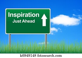 Inspiration road sign on sky background, grass underneath. Inspiration road sign on sky background, grass underneath.
